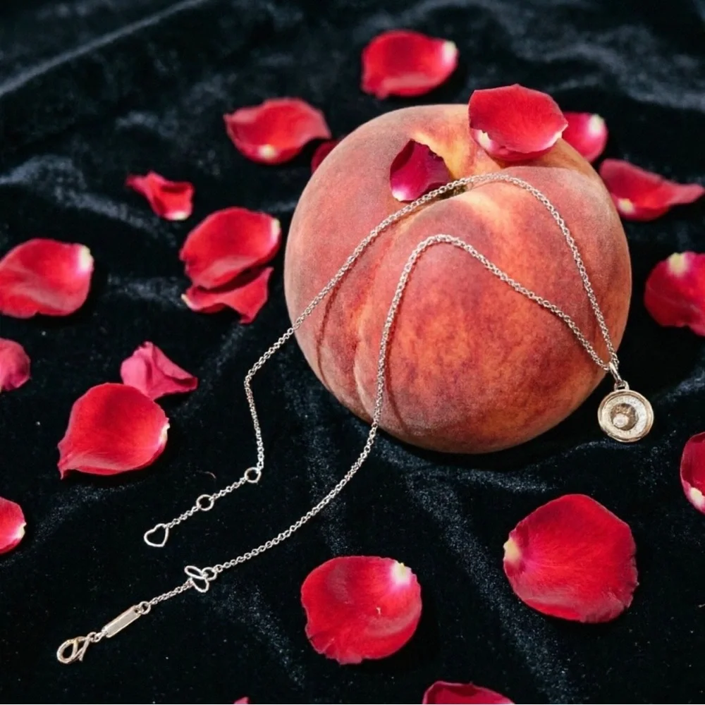 Chopard Silver Disk Necklace with Clear Diamond and Peach Accents